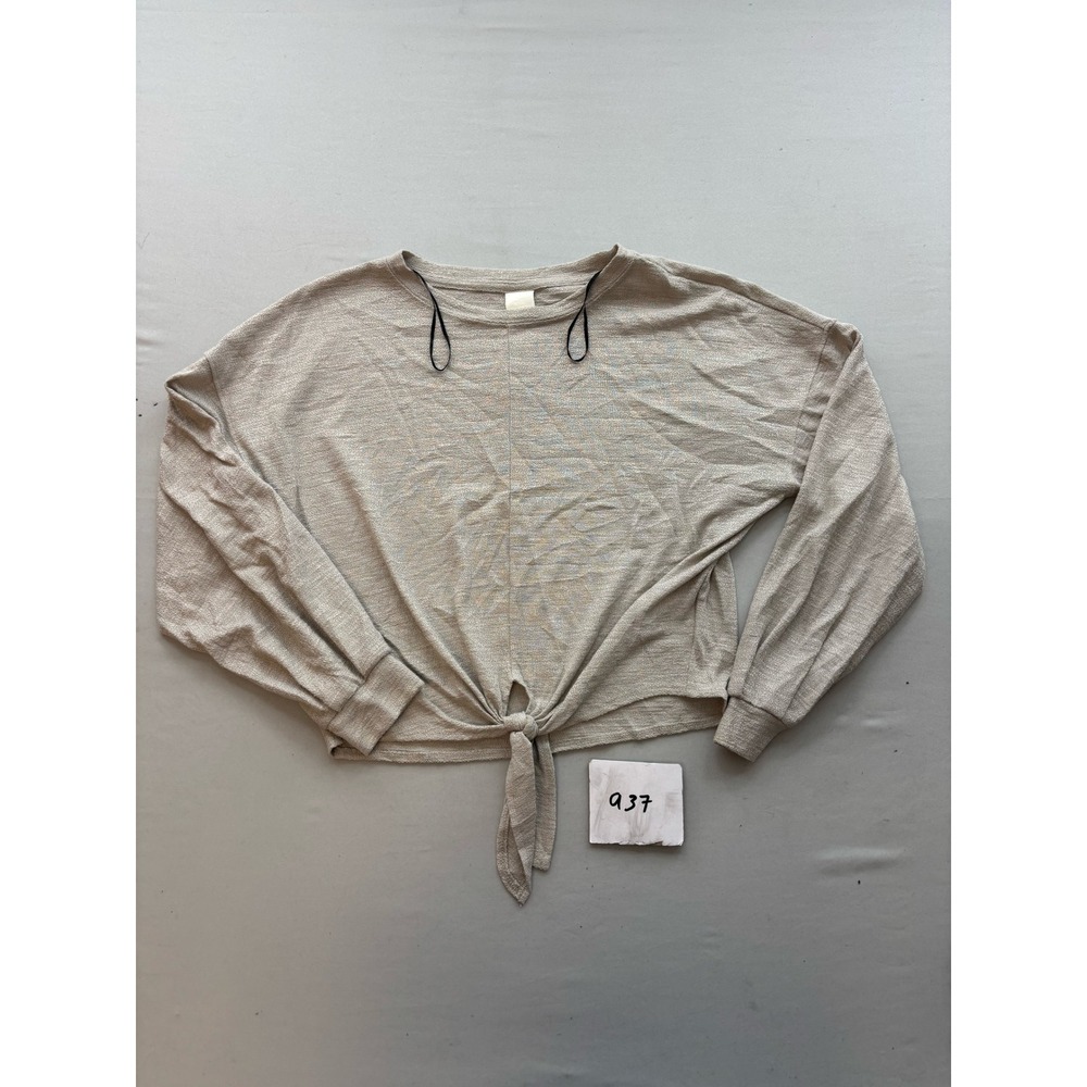 H&M Womens Beige Knit Front Tie Long Sleeve Cropped Sweater Top XS 937